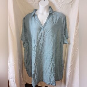 A.N.A Short Sleeve Denim Look Dress With Pockets Vneck 2X NWT